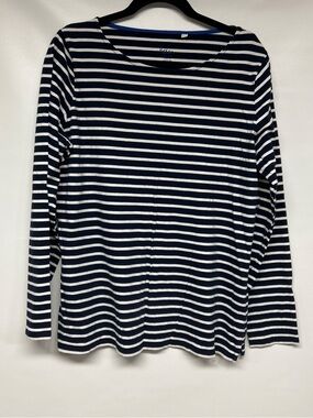Boden Navy and White Striped Long Sleeve Top with Blue Trim